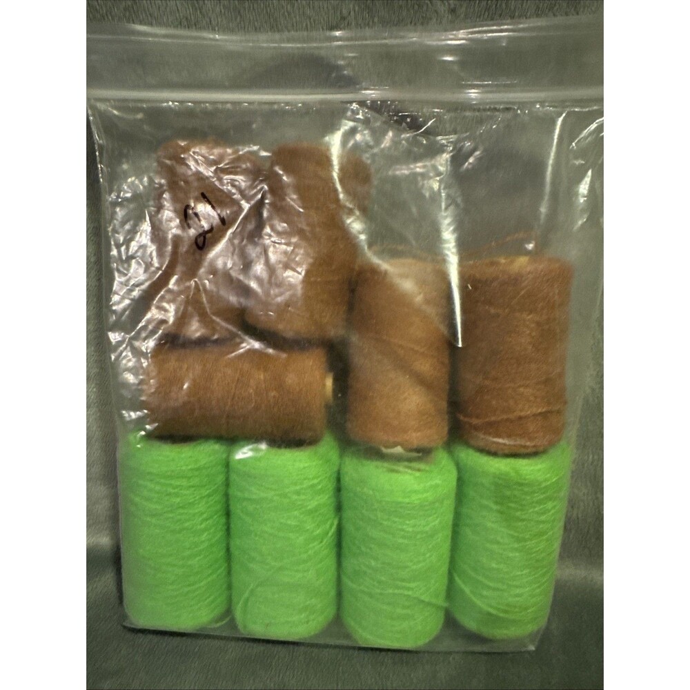 Vintage 80s 9 pc Punch Embroidery Thread Clarke's Green Brown Bag 21